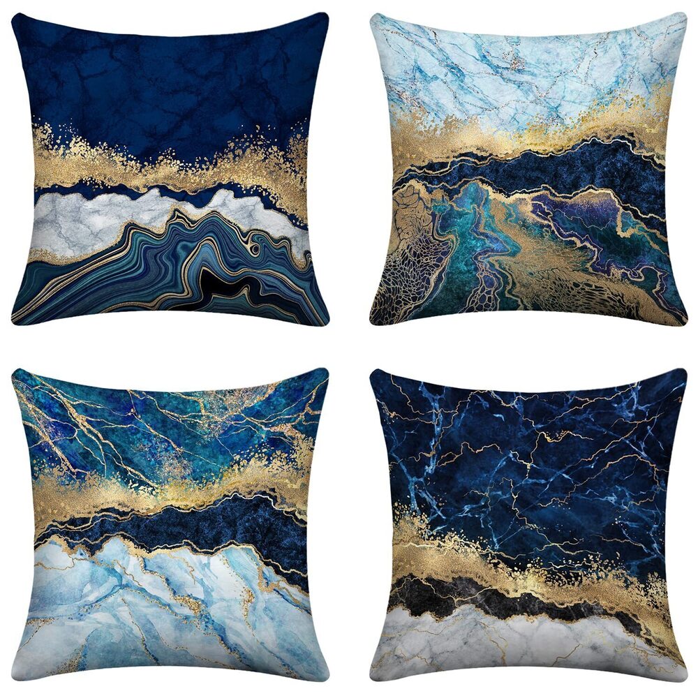 8795 Blue Pillow Covers Gold Pillows Couch Pillows for Living Room 18x18